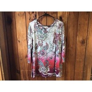 Clover & Ivy Top XL Pink Gray Ombré Paisley Floral Long Sleeves Tunic Y2K